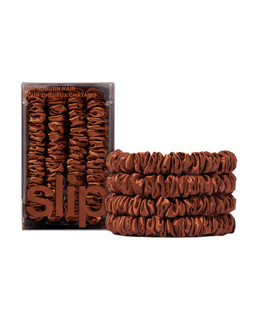 slip pure silk back to basics skinny scrunchies - dark brown