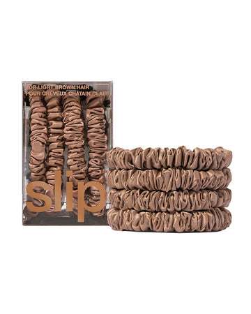 slip pure silk back to basics skinny scrunchies - light brown