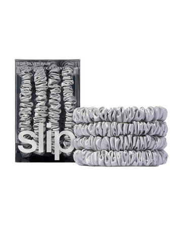 slip pure silk back to basics skinny scrunchies - silver